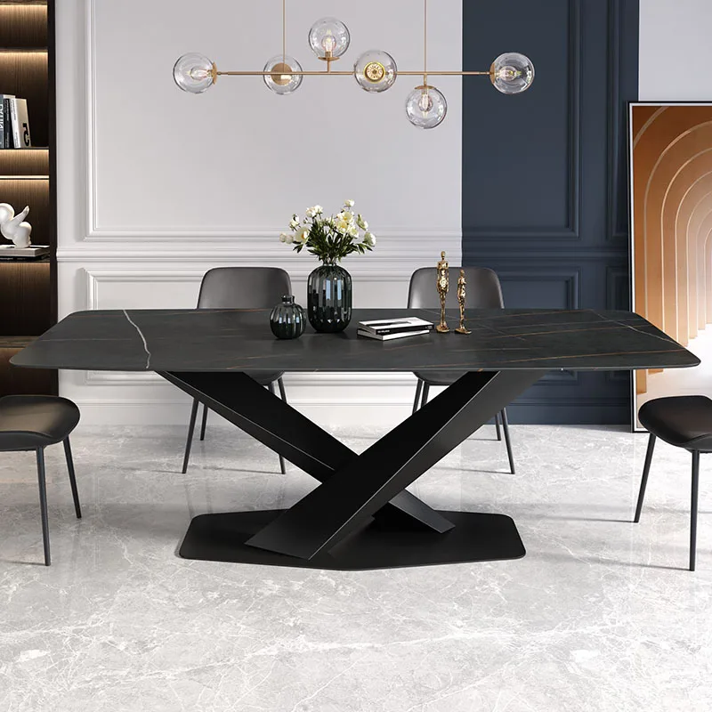 Modern dining room furniture metal legs space saving 8 seater marble top dining table set ceramic top dining table set