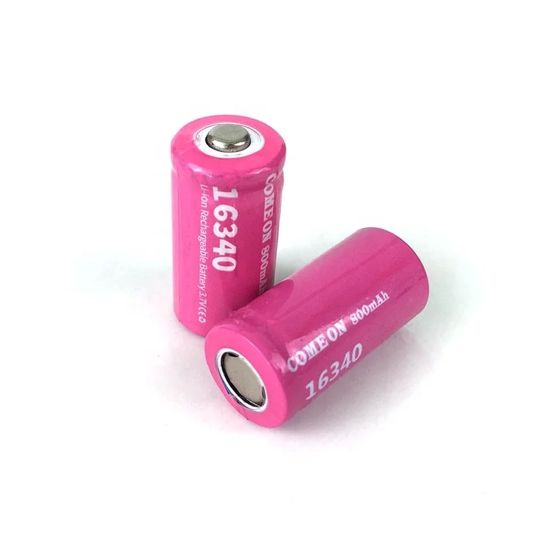 CO Pink 800mah 16340 Tip Top 3.0V Cr123A Cr16340 Cr17335 Cr17345 No Rechargeable Limno2 Lithium Battery
