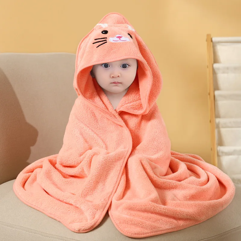 Thickness Baby Hooded Bath Shower Towel Cartoon Coral Fleece Infant Towels Blanket Newborn Baby Bathrobe