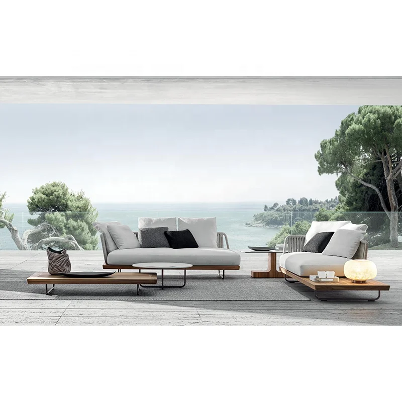 Customized outdoor sofa combination Modern Teak Patio garden sofas set waterproof Villa Hotel furniture