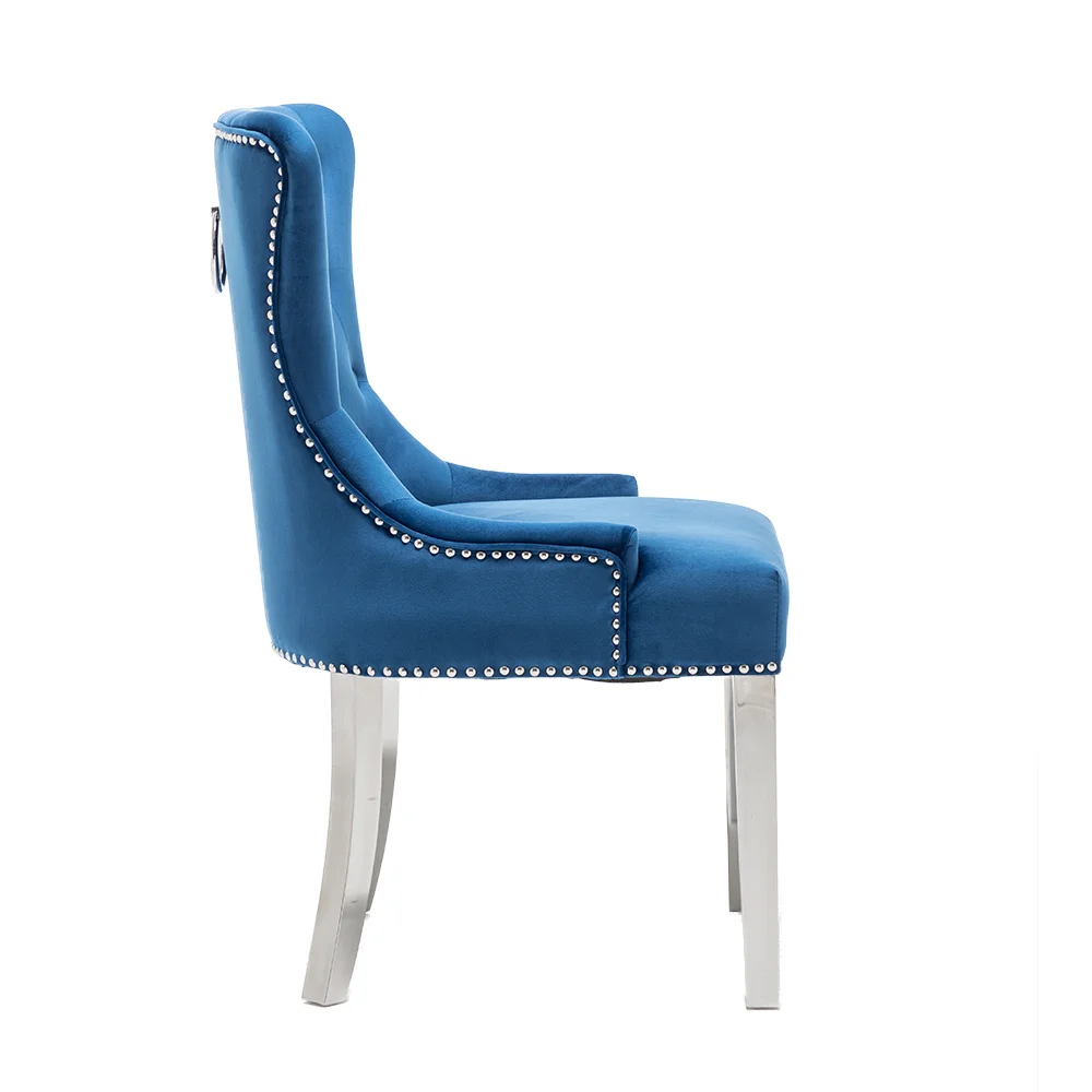 Hot Sales Gold Stainless Steel Restaurant Chair Velvet Upholster Rivet Dining Chair for Hotel Restaurant Home