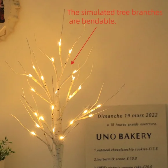 Leds Glowing Simulation Branch Light with Flexible Desktop Mini Artificial  Birch Tree Night Light for Home Bedroom Party