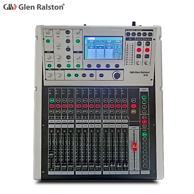 Glen Ralston S16 Professional Mixer 16 Channel  digital mixing console with Reverb Effect stage USB