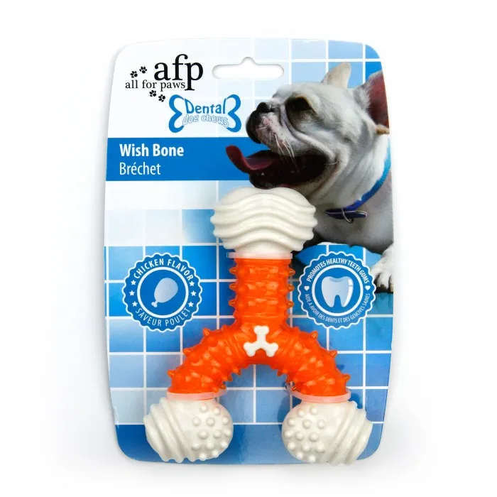 3 Colors Mixed Durable Cleaning Toothbrush Rubber Indestructible Dog Chicken Flavor Dental Wish Bone Toys for Aggressive Chewers