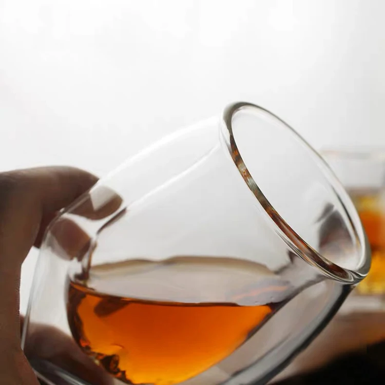 Unique Shape Double Walled Glass Whiskey Cup Multilateral Figure Double Layer Shot Glass For Wine