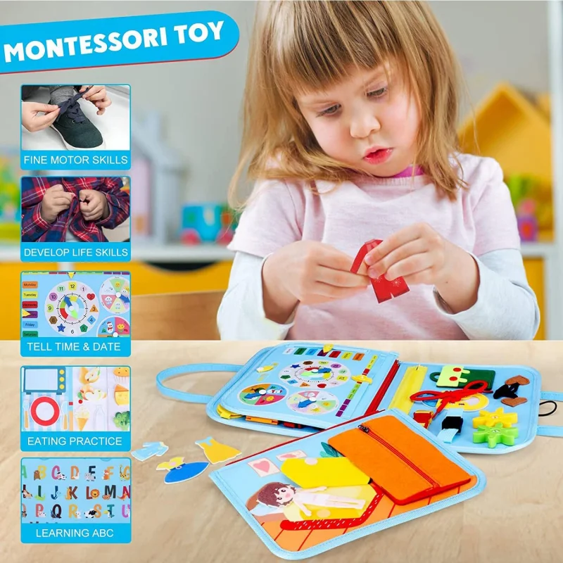 Деловая доска Montessori с индивидуальным логотипом сенсорная из войлока для книг 8 страниц занятий малышей 1-3