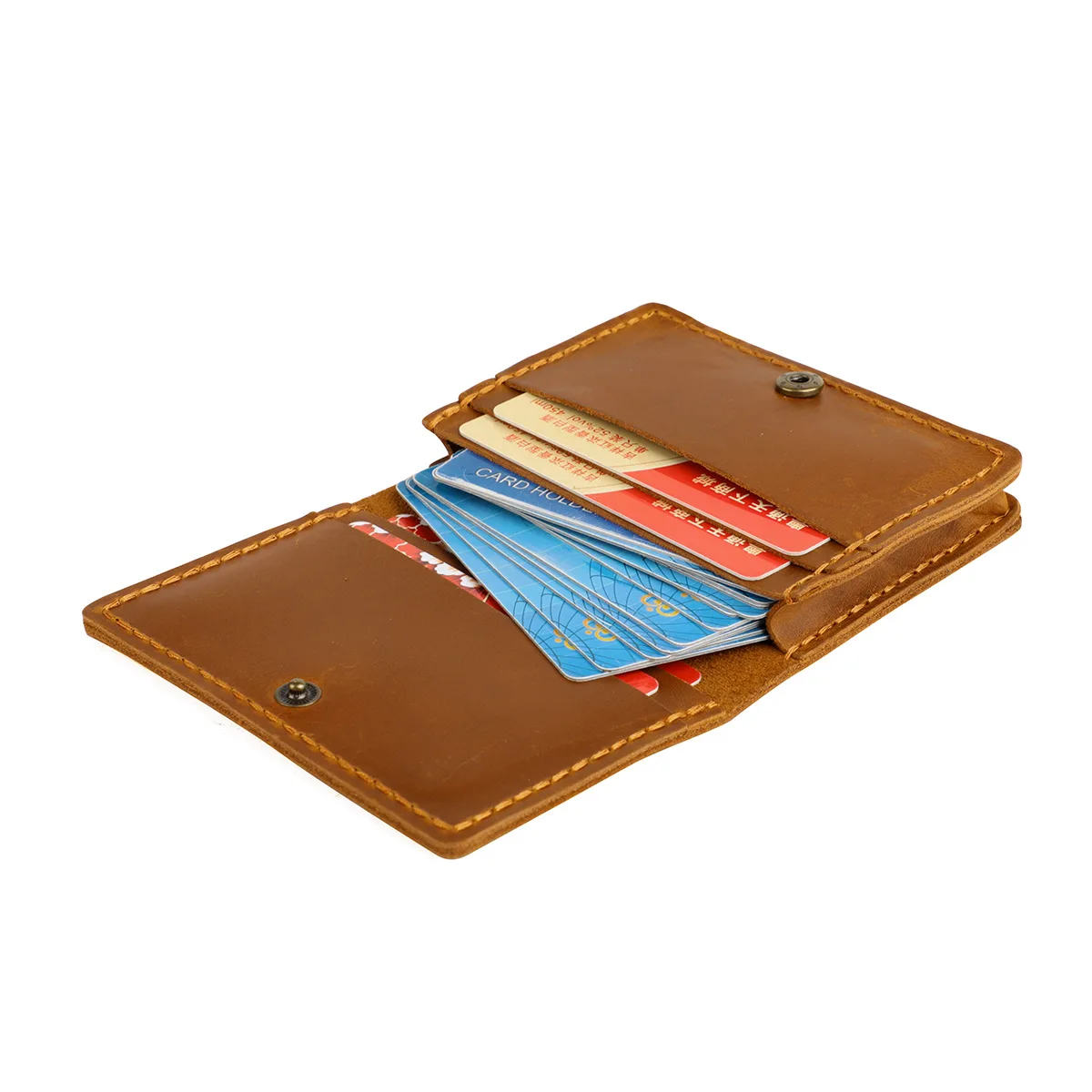 Hot Selling Custom Logo Colorful Handmade Real Leather Card Holder Genuine Cow Crazy Horse Leather Short Card Wallet