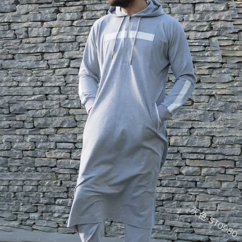 Исламская мужская одежда Dubai Thobes толстовка с капюшоном Abaya Arab Saudi Thobe Muslim карманом