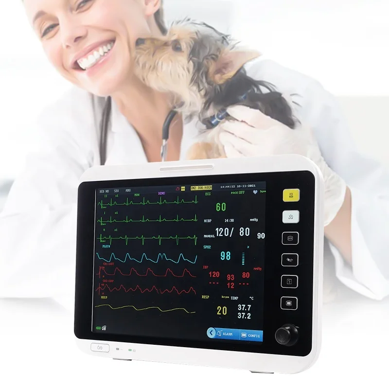 Pet Clinic 12.1 Inches Vet-vital-sign-monitor Touch Screen Portable ICU Veterinary Multiparameter Monitor ECG ETCO2 Vet Monitor
