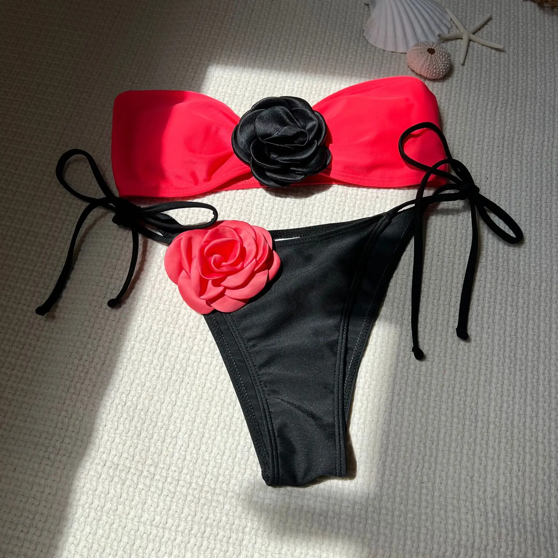 2024 New Design 3D Flower Bikinis Swim Suits Woman Swimwear Solid Color Sexy 2 pieces Bandeau Girls Swim Suits