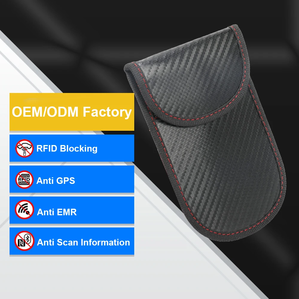Key Pouch Blocker Anti Theft Rfid Carbon Fiber Pu Leather Car Key Signal Fob Holder Blocker Blocking Organizer Pouch