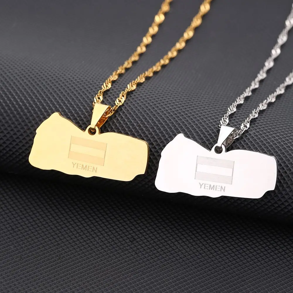 fashion Gold Plated Stainless Steel Yemen Map Pendant Necklace Asia Map Pendant Necklaces for Men Women Gifts