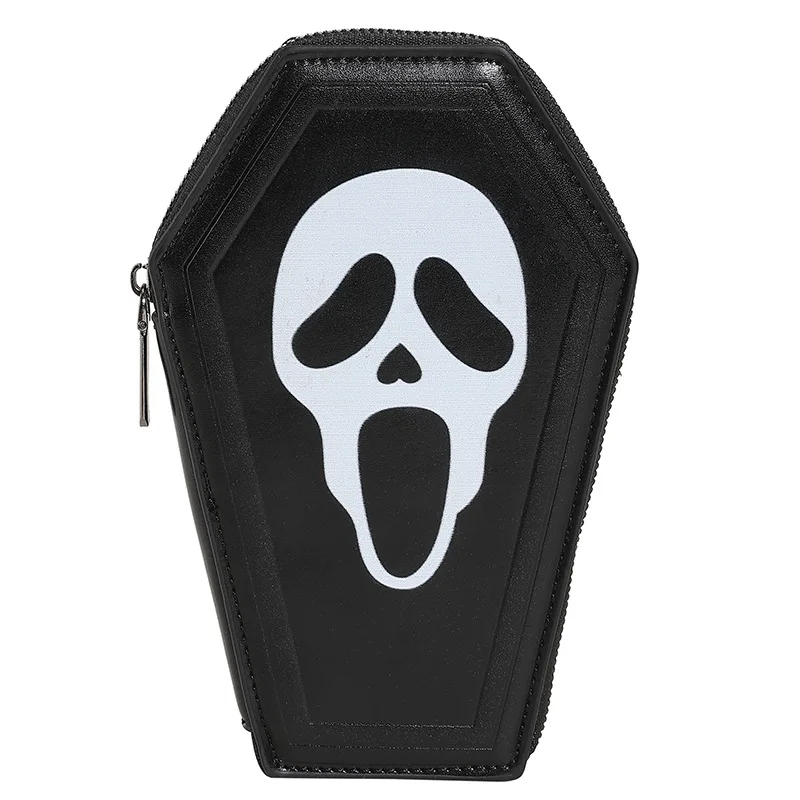 Customize Halloween Skull Ghost Pumpkin Wallet Card Holder Personalized Leather Coffin Shape Wallets for Women Customize Wallet