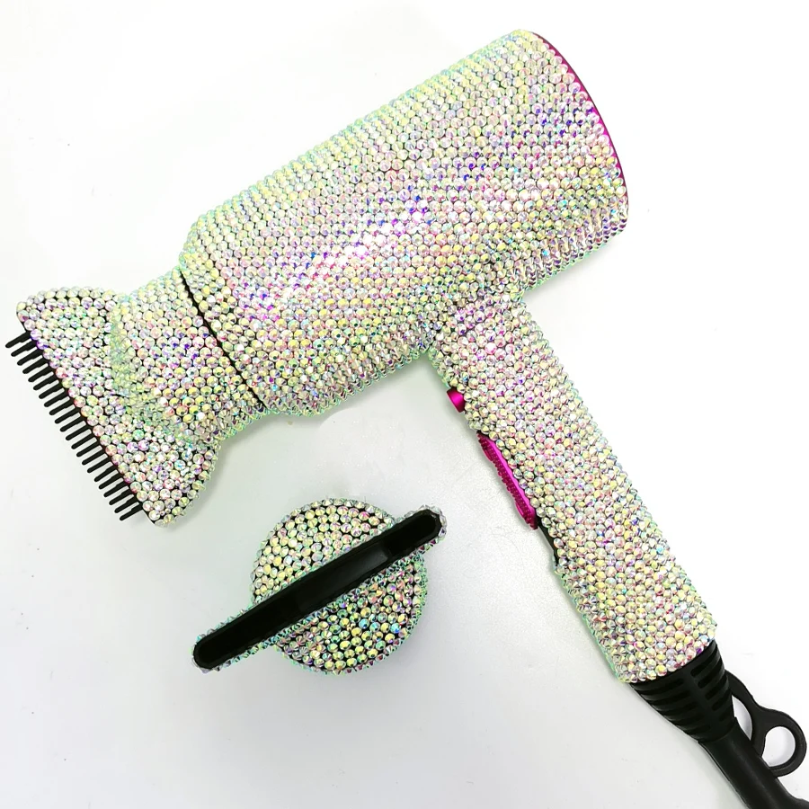 Luxury bling rhinestone hair dryer high speed DC motor travel size hair dryer low noise ionic below dryer