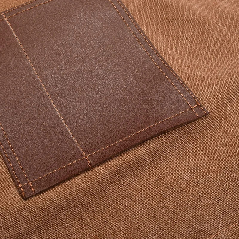 New canvas apron logo leather shoulder strap with leather pocket barber apron for men wear-resistant grill apron for men