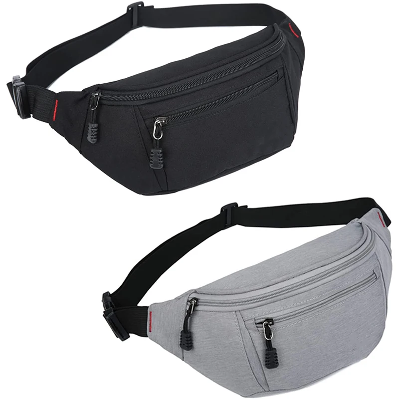 Gray Waterproof Sports Waist Pack Bag Fanny Packs for Travel Hiking Running with large capacity