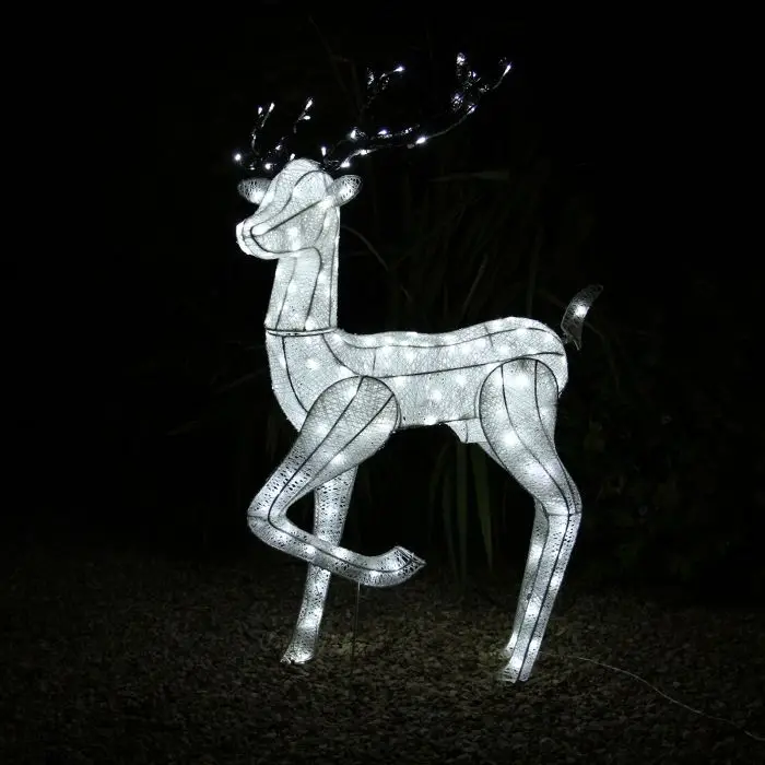110cm Glitter Cotton Thread  Stag and Doe Reindeer White Light up Reindeer Stag Buck With 6 on  Timer EU Timer UK Timer