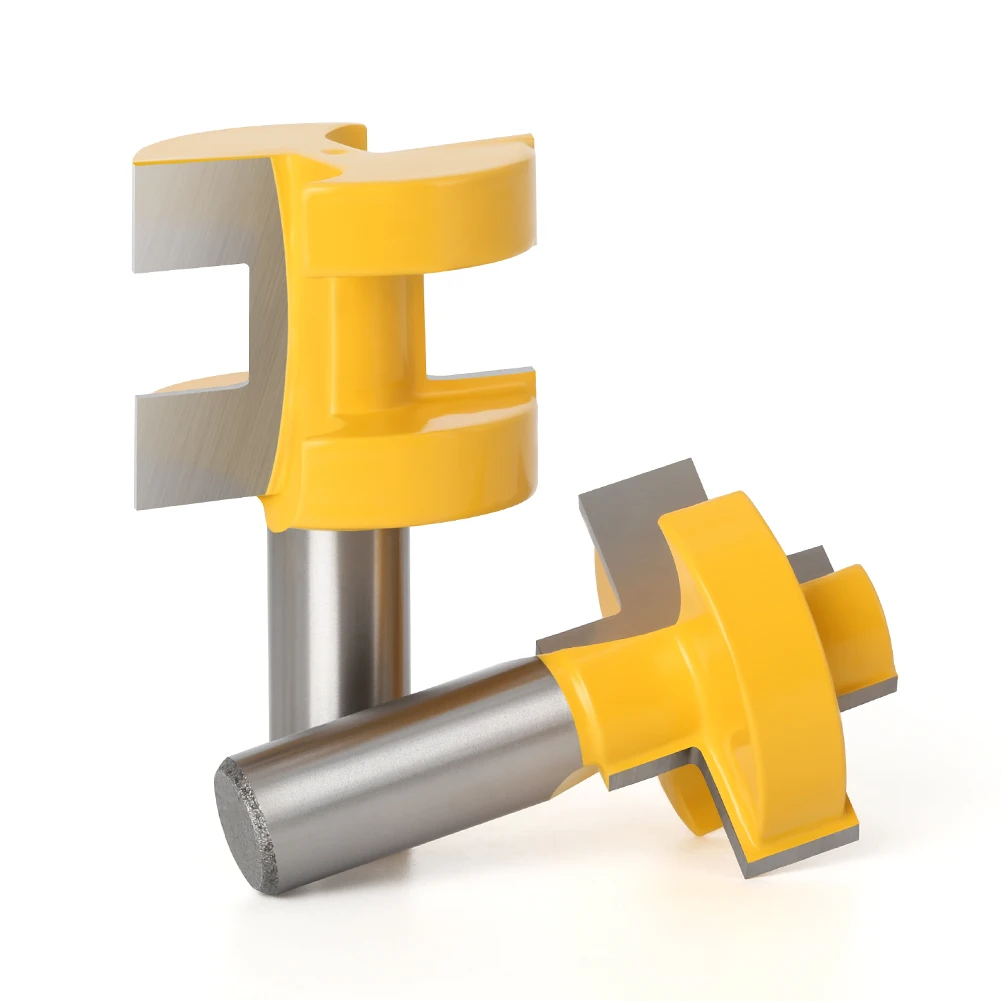 ALPHA 2pc 1/2' 12mm Shank T-Slot Square Tooth Tenon Milling Cutter  High Quality Large Tongue & Groove Joint Router Bit Set