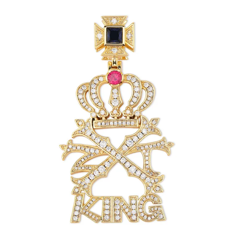 Cubic Zirconia Hiphop Gold Crown King Letter Necklace Tennis Chain