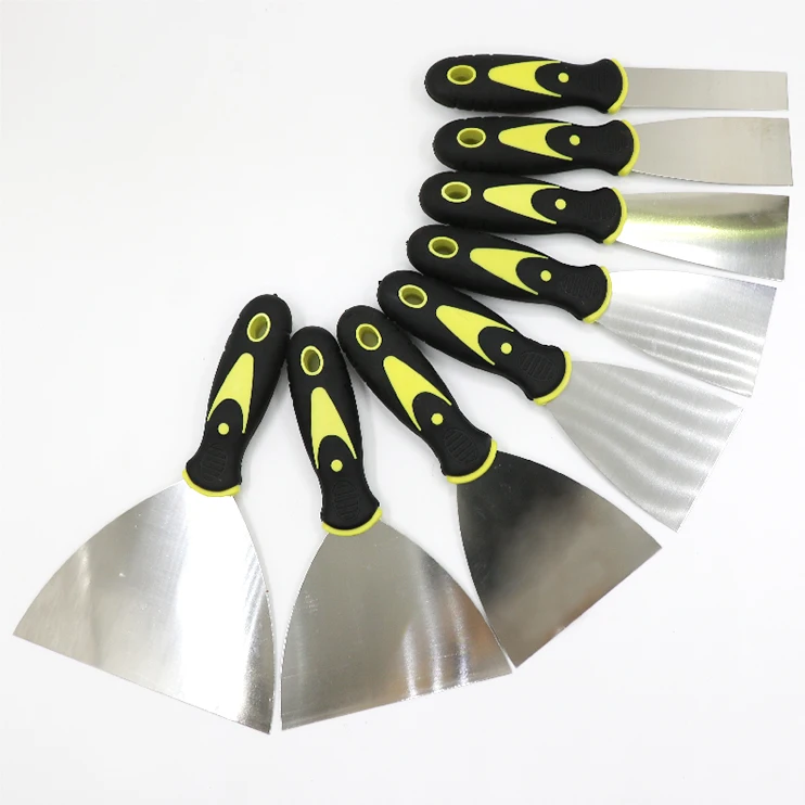 Industrial Grade Painter Tool Stainless Steel Scraper Putty Knife With Stainless Steel Blade Flexible Two Color Plastic Handle