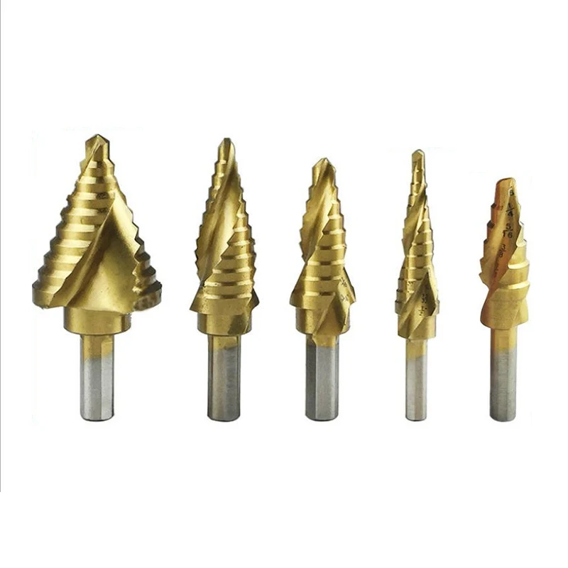 
M35 6Pcs Case Aluminum High Speed Coated Titanium Hss Spiral Step Conical Drill Bit Set 