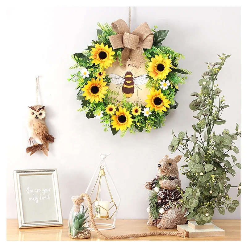 
Spring new arrival Wooden Welcome Sign for Front Door Round Bee Bowknot wreath door Hanging Decor Home Wall Decor 