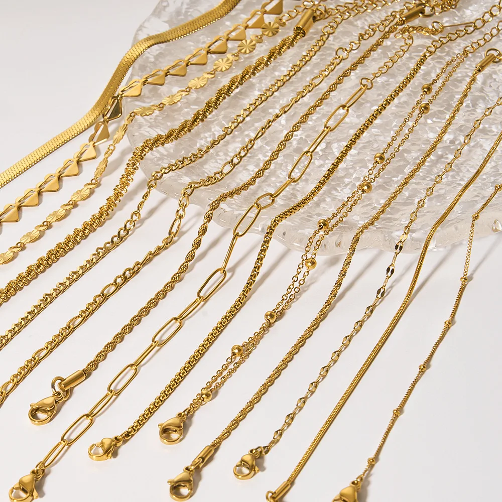 Minimalist 18K Gold Plated Stainless Steel Jewelry Paper Clip Snake Chain Bracelet For Women