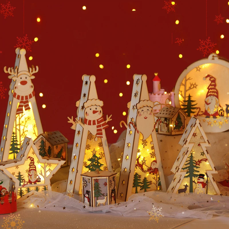 Star round christmas shape stylish christmas decoration led lights wooden kids gifts home decor led lights with battery