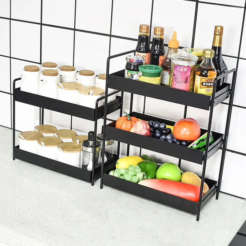 Kitchen Supplies Portable Storage Rack Double Layer Metal Iron Paint Kitchen Seasoning Rack