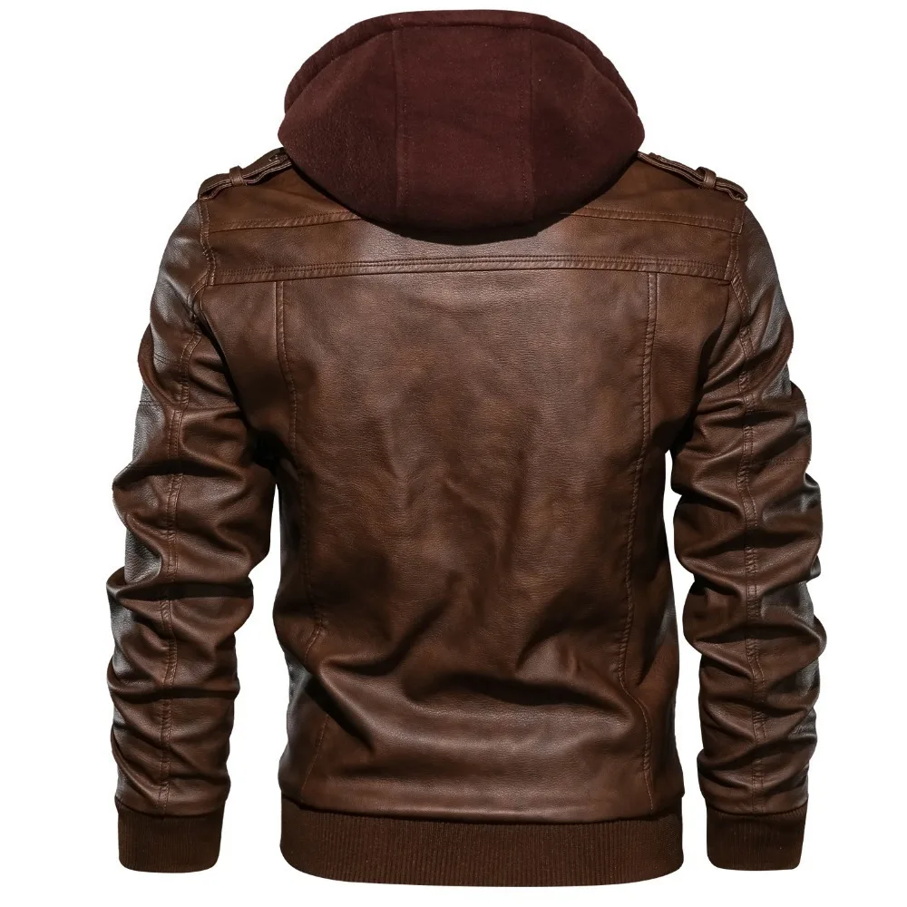 Color: 1-24  Z22S119  Leather men  double zip hooded biker leather jacket detachable coat with hat