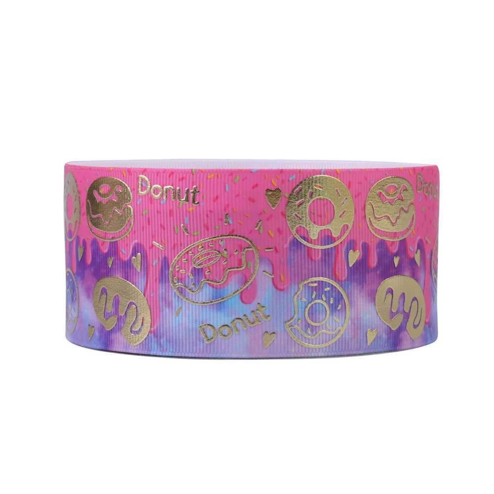 RMS hotsale 2 Inch Gold Foiled Hologram Ribbon Printed Grosgrain ribbon for Hair Bows