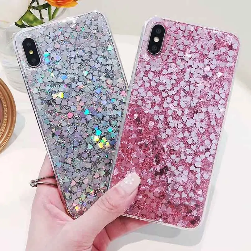 Пластиковый чехол с блестками и розовым сердцем для iphone xs 12 vivo