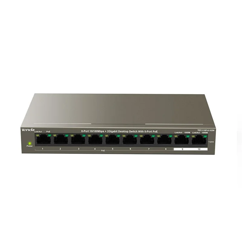 
Tenda TEF1110P-8-63W 10 Port FE Desktop Network Switch 8 Port PoE Ethernet Switch 