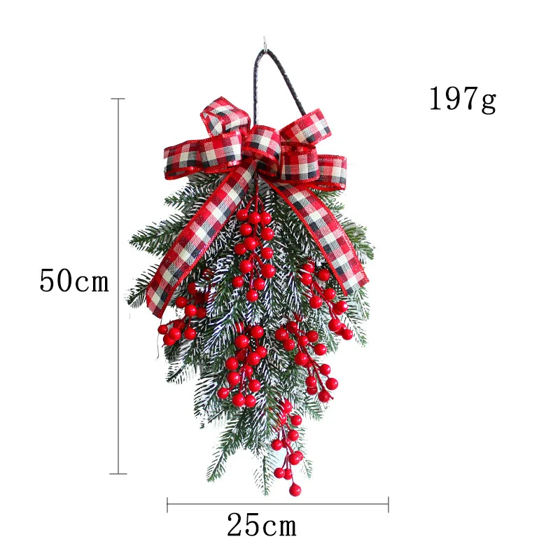 2023 New Year Rattan Christmas Front Door Wreath Decorative 50cm Ribbons Hang Tree Garland Ornaments Festival Party Supplies