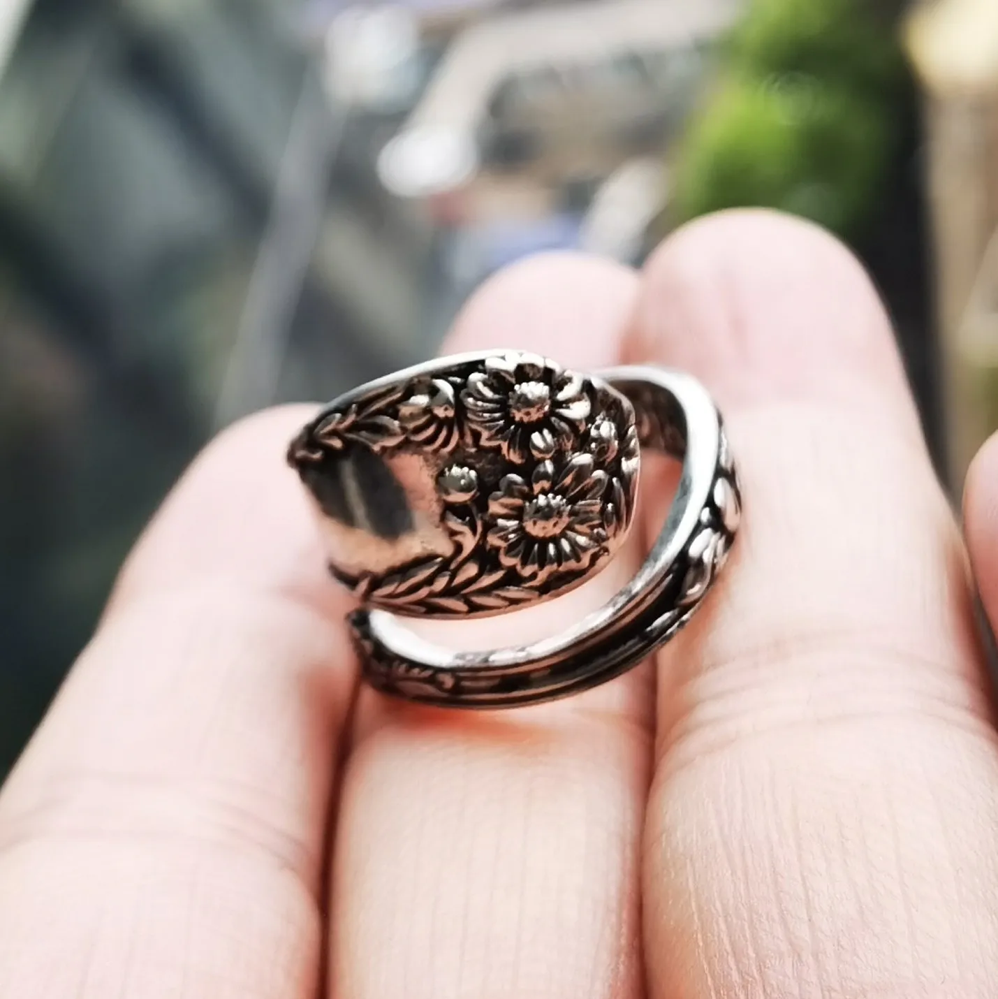 Hot Sale Vintage Tibetan Silver Adjustable Stainless Steel Spoon Ring For women