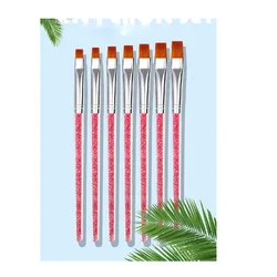 Professional Nail Kit Pink Diamond Flat Head Phototherapy UV Gel Pen 7pcs Nail Art Brush Set