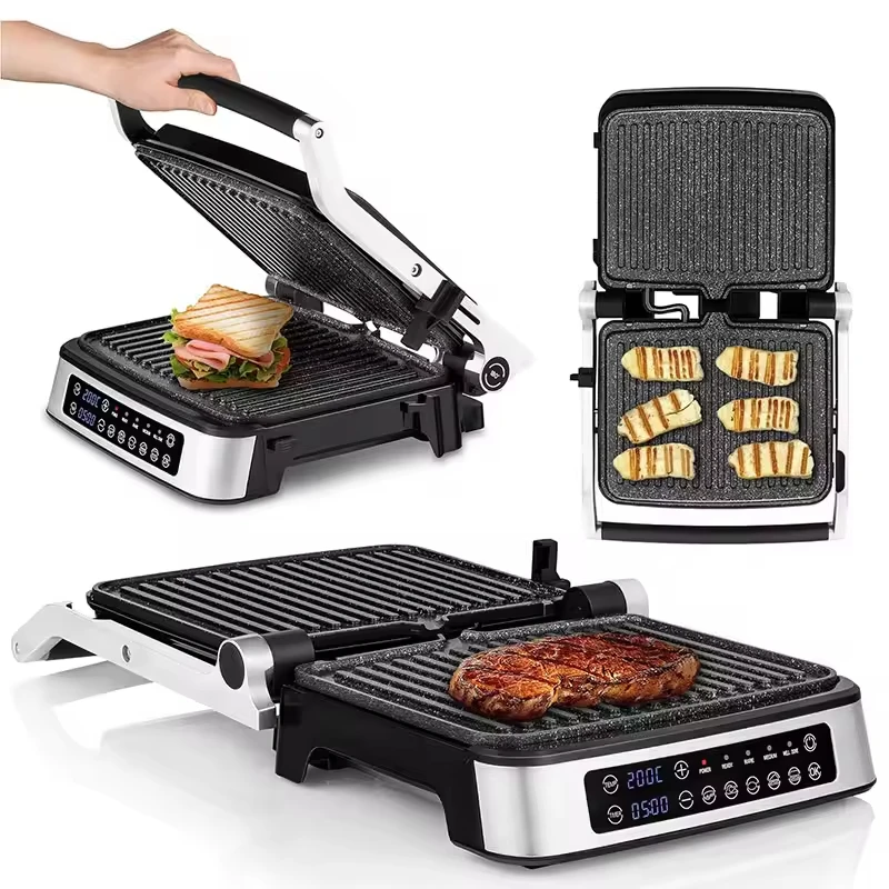 2000W 4 Slices Digital Electric Grill Smokeless Stainless Steel Cover Detachable Contact Grill Electric
