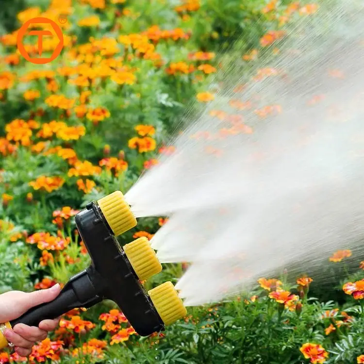 Plastic 3 Holes Agriculture Splitter Water Sprinkler Head Atomizer Sprayer Garden Hose Nozzle with Pipe Clamp