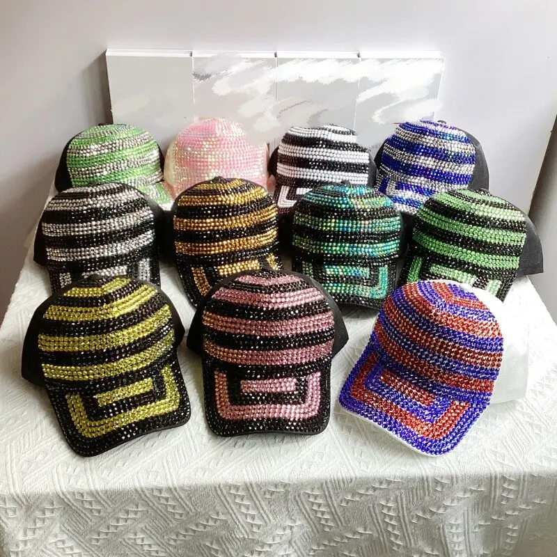 DATOU wholesale korean style multi color rhinestone fashion sun cap sunscreen adjustable,customised crystal style baseball hat