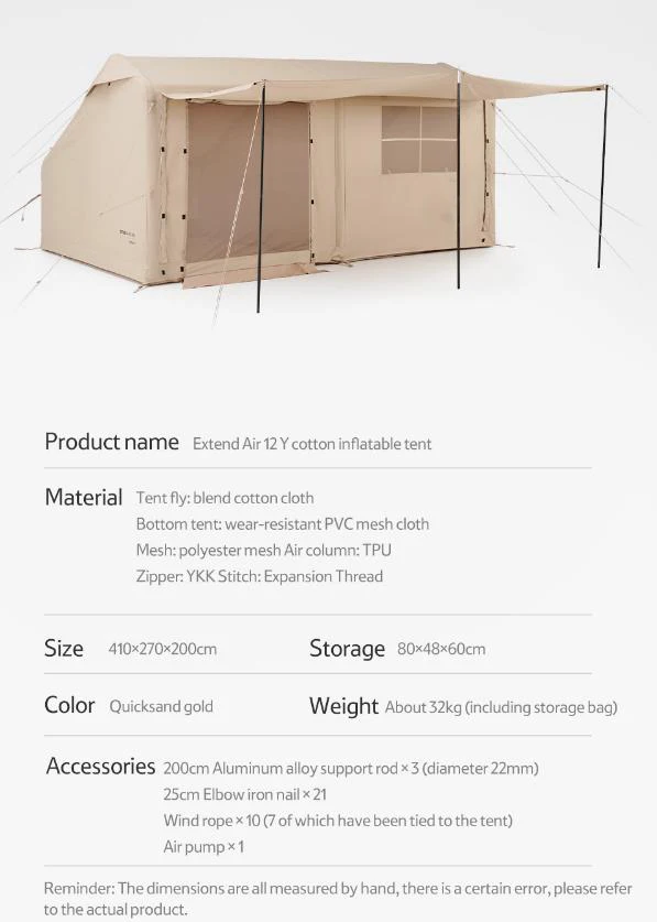 Alocs Large Glamping Cotton House Air Tent Portable 2 Bedrooms Family Camping Outdoor Inflatable Travel Tent