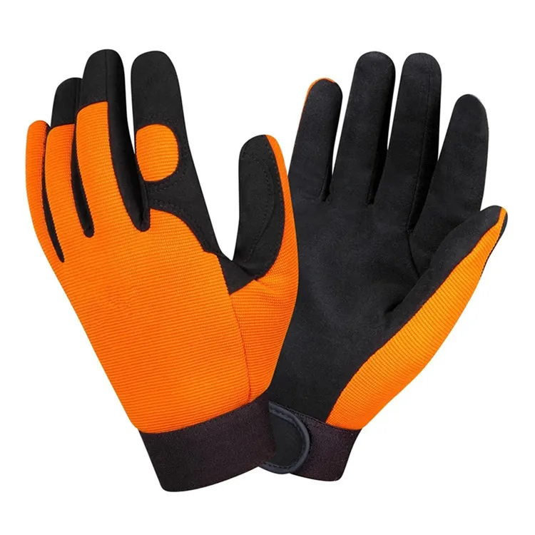 Custom Logo Cheap Orange Reinforced Thumb Crotch Synthetic Leather Auto Mechanic Work Gloves for Maintenance, Repair, Tool