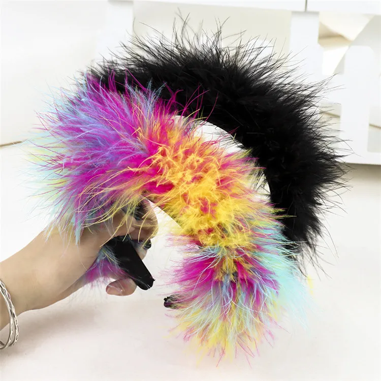 Korean New Arrival Faux Fox Fur HeadBand Soft Multi Colors Long Fluffy Feather Hair Hoop For Party Girls