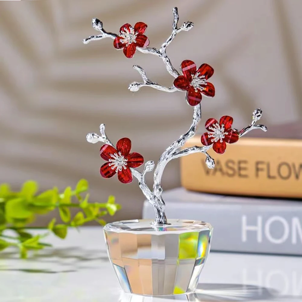 Crystal Plum Glass Figurine Ornament Paperweight Table Decoration with Gift Box Crystal Glass Flower Centerpieces