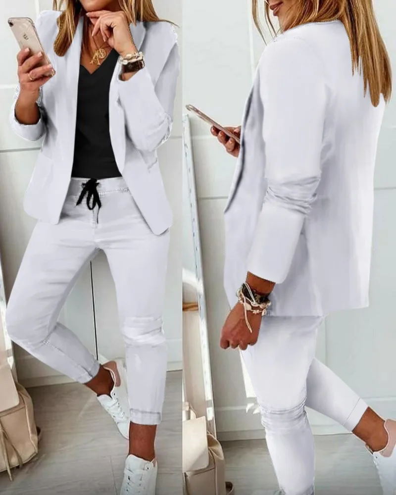 Womens Spring Suit Set Dressy Casual Business Work 2 Piece Outfits for Office Open Front Blazer and Pants Solid Sets