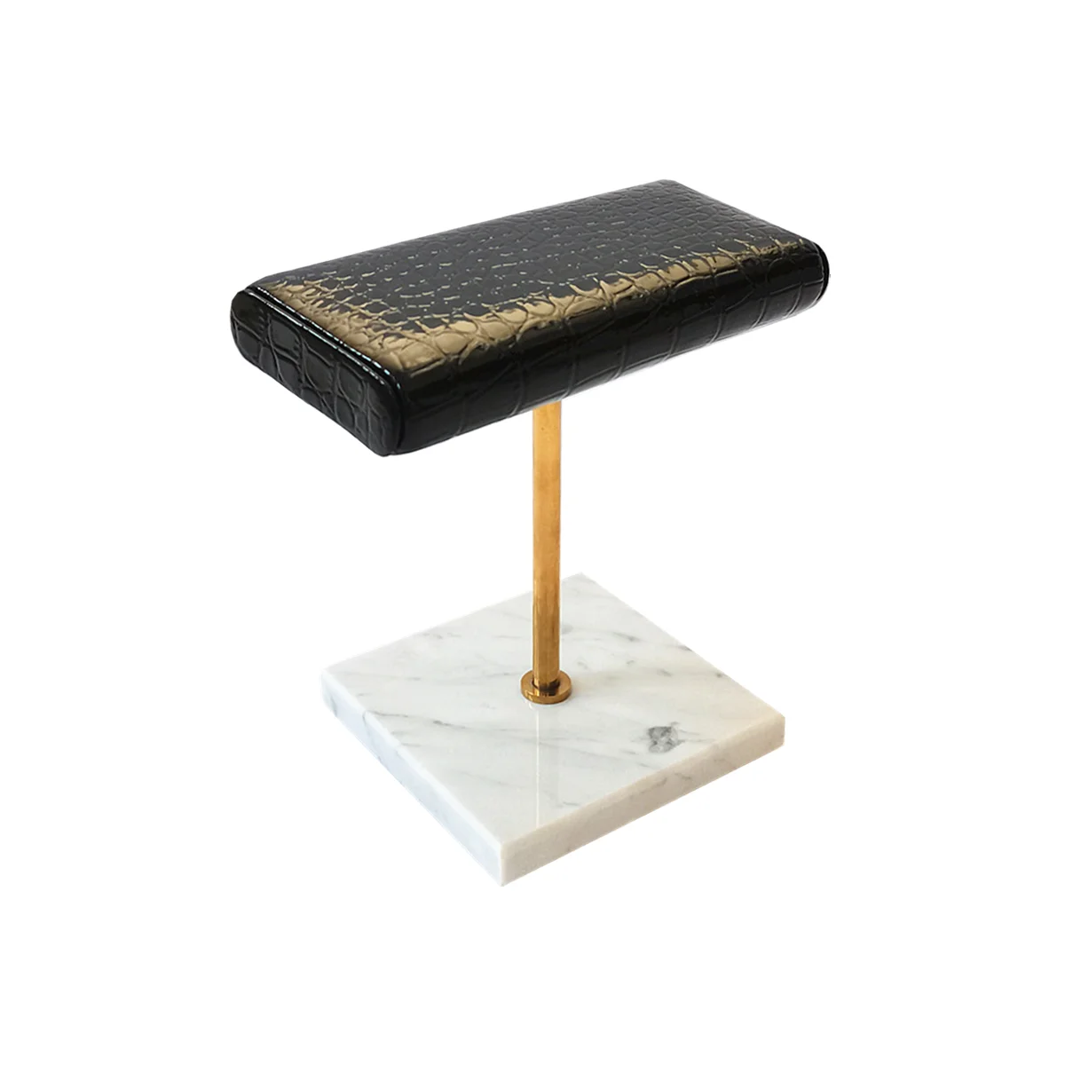 Large watch shops window display props smooth delicate leather pillow golden stainless steel white marble base display stand