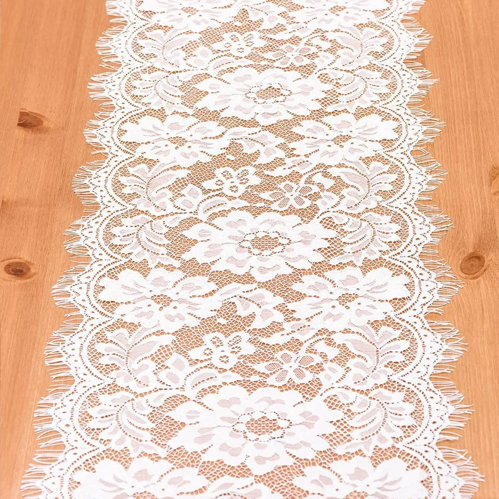 11*118 inch Thanksgiving White Classy Embroidered Reception Decor Rose Floral Netting Lace Table Runner