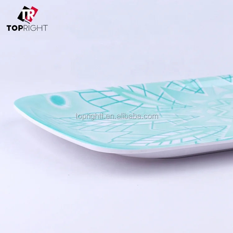 Custom high quality Print Blue Melamine Plastic Sweet Serving fruit snack Tray