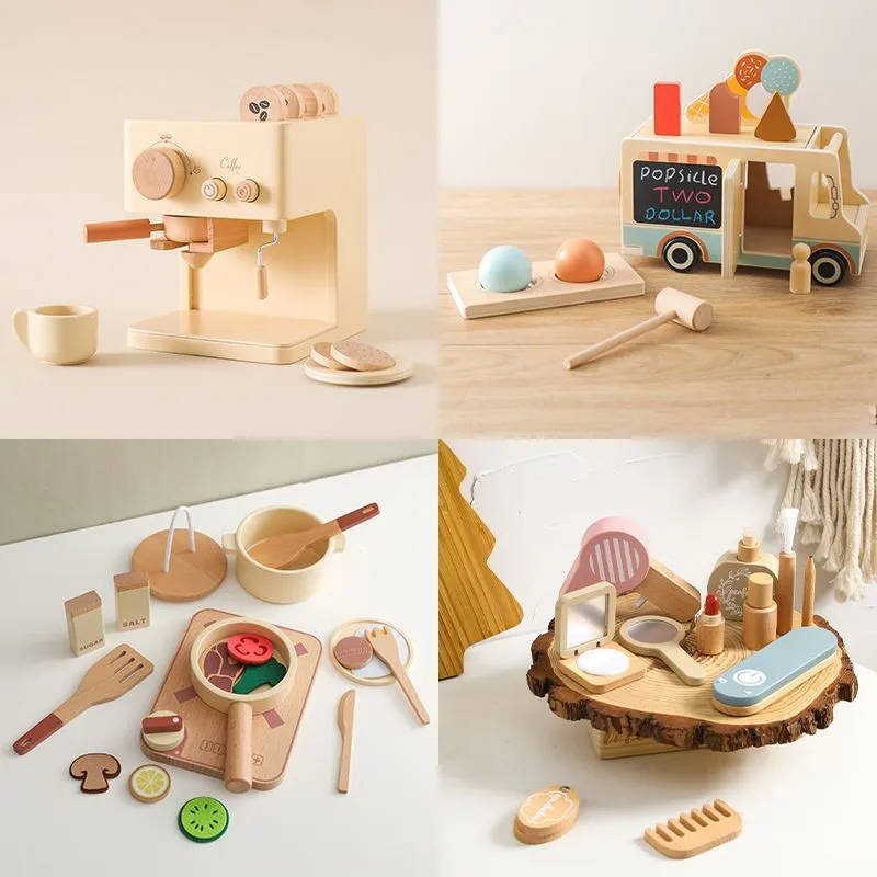 Wooden Coffee Maker Toy Coffee Machine Toy for Kids Kitchen Play Set for Boys Girls Funny Pretend Food Toys