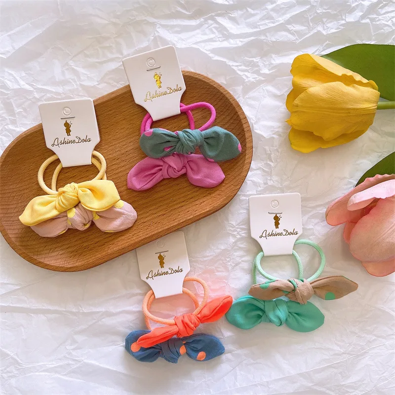 2022 Korean Trend Kids Hair Tie Set New Style Colorful Dot Hair Elastics Non Slip Little Girl baby bow hair ties