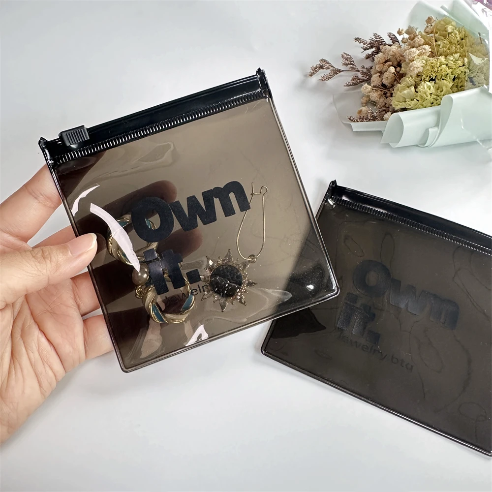 Luxury Brand Logo Small Translucent Black Zip Lock Packaging Bag Printed Plastic Jewelry Pouch Custom PVC Zipper Bag For Jewelry